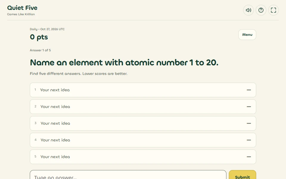 Quiet Five, our independent site edition inspired by Seldom