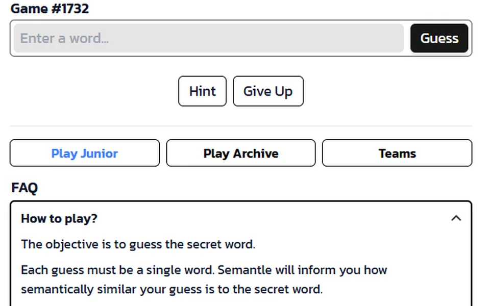 Semantle game screenshot